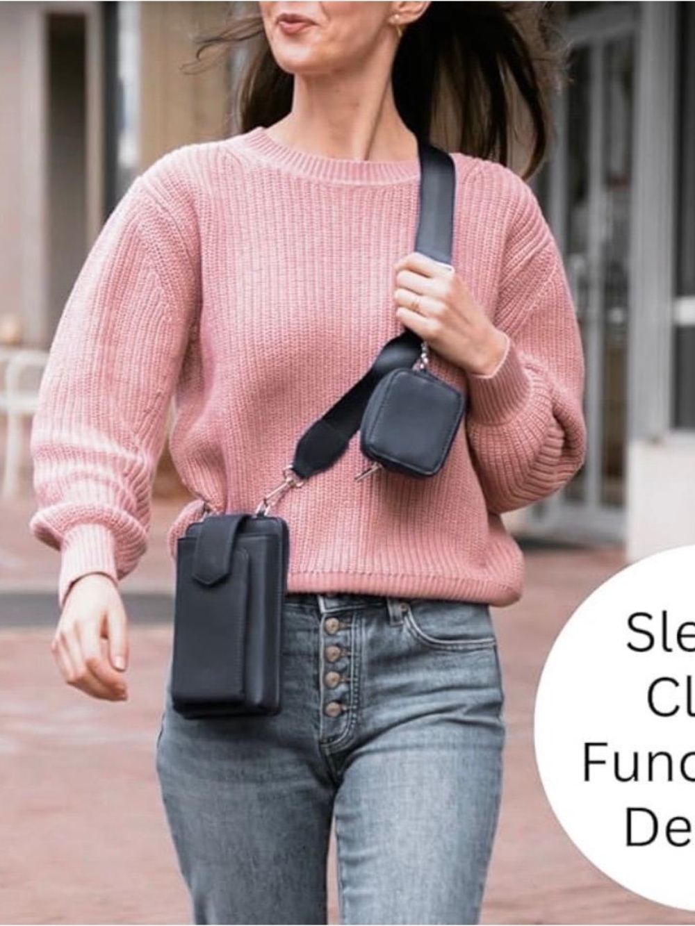 Textured Black Crossbody Phone Pouch - Unbranded
